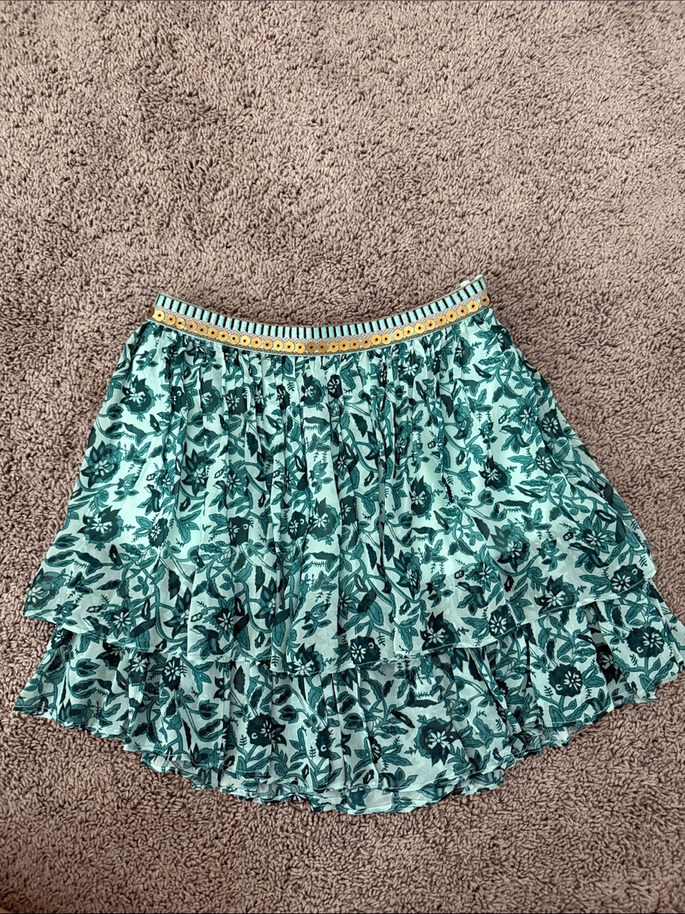 Anthropologie Floral Tiered Mini Skirt with Beaded Waistband